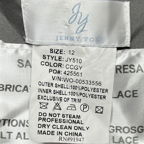 Jenny Yoo Dress Womens 12 Gray Marquis Lace A Line Formal Cocktail Ladies - Picture 8 of 11